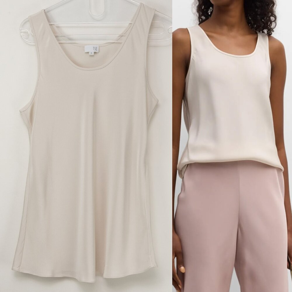 TSE Tank Top 100% Silk Scoop Neck Sleeveless Blouse Classic Cream Size XL